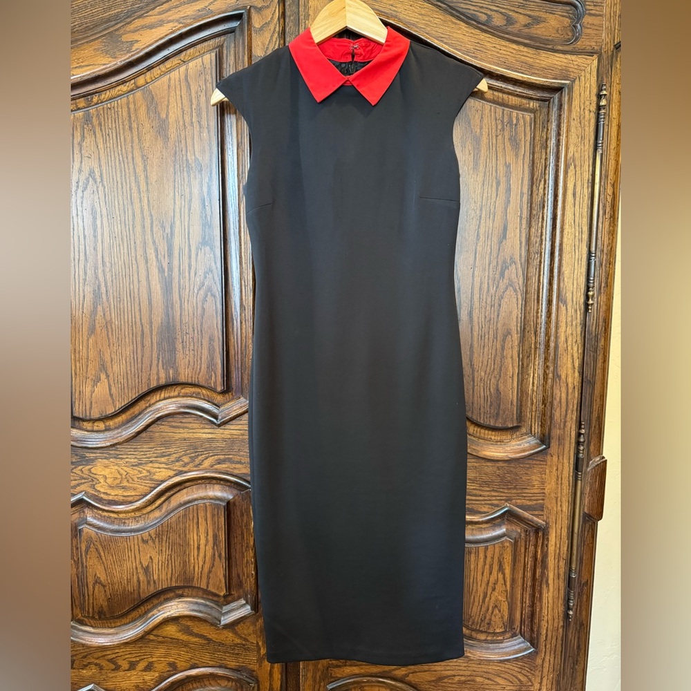 New York & Company Black Dress with Red Collar